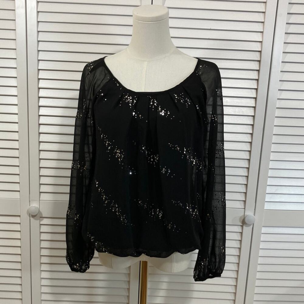 Valerie Stevens Y2K Whimsigoth Black Sequin Sheer Celestial Blouse S